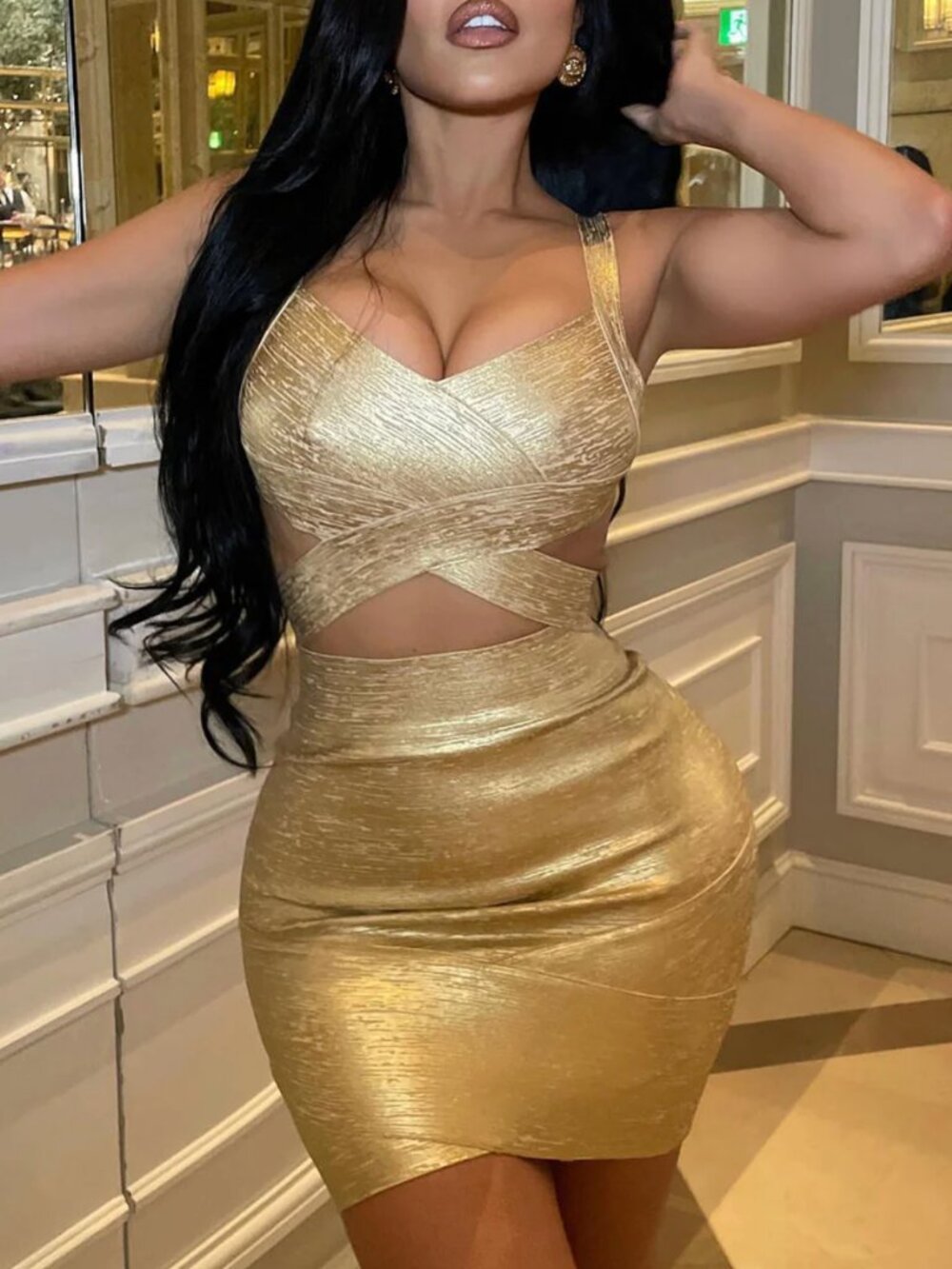 2-Piece Gold Bandage Bodycon Set